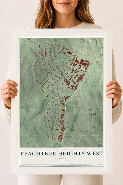 Peachtree Heights West, Georgia map print, 18" x 24" W/ White Ayous Wood Frame mockup