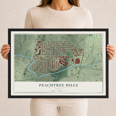 Peachtree Hills, Georgia map print, 12" x 18" W/ Black Ayous Wood Frame mockup