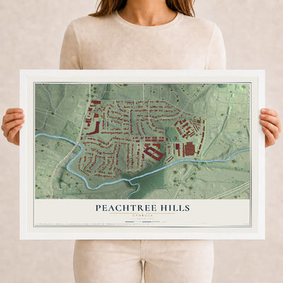 Peachtree Hills, Georgia map print, 12" x 18" W/ White Ayous Wood Frame mockup