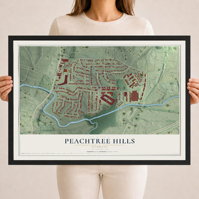 Peachtree Hills, Georgia map print, 18" x 24" W/ Black Ayous Wood Frame mockup