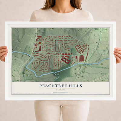 Peachtree Hills, Georgia map print, 18" x 24" W/ White Ayous Wood Frame mockup