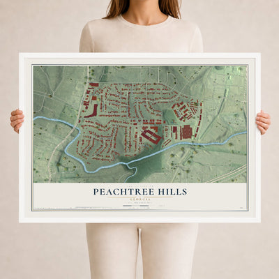 Peachtree Hills, Georgia map print, 24" x 36" W/ White Ayous Wood Frame mockup