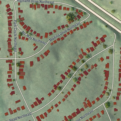 Close-up 1 of the Peachtree Park, Georgia map artwork