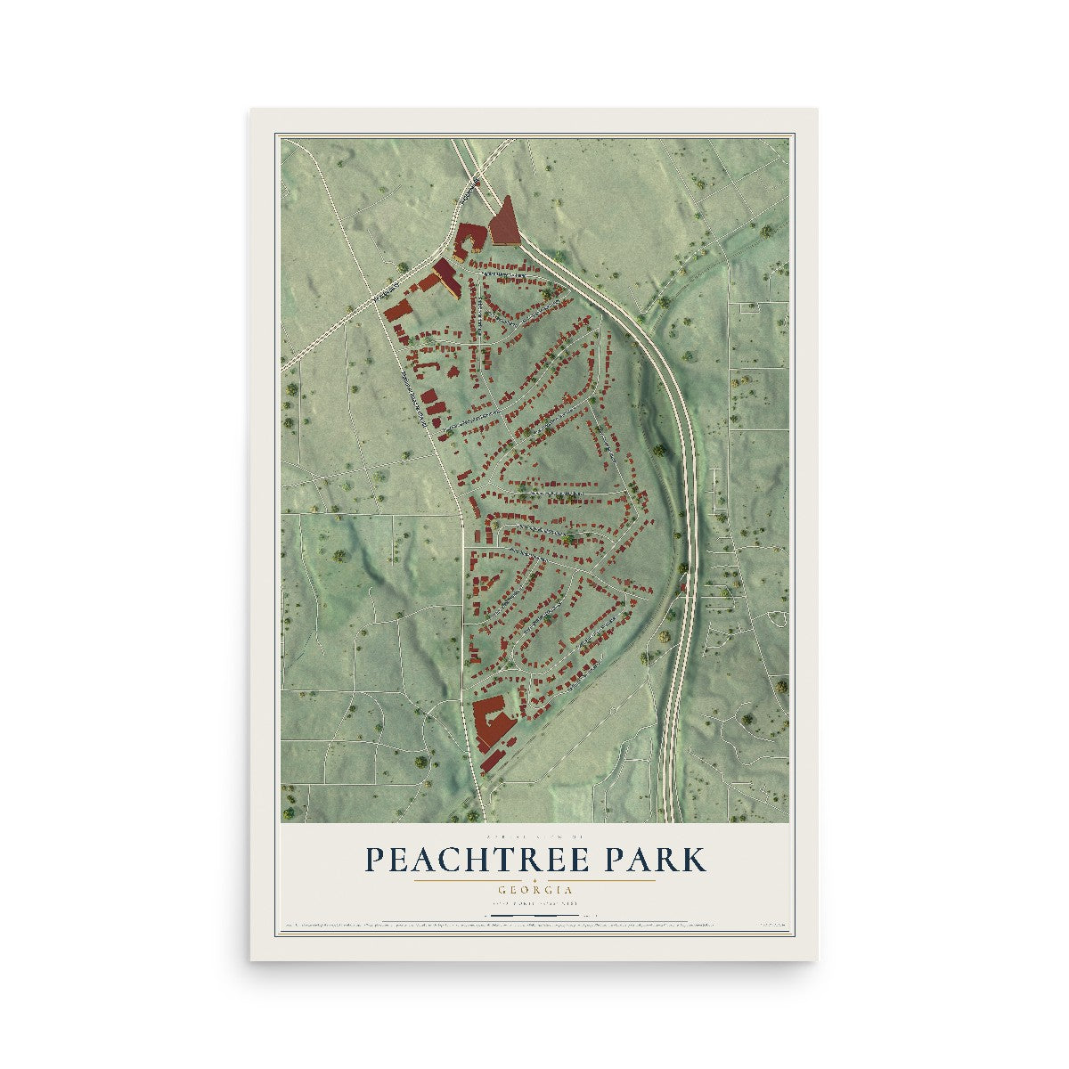 Peachtree Park, Georgia map print, 12" x 18" Archival Matte Print mockup
