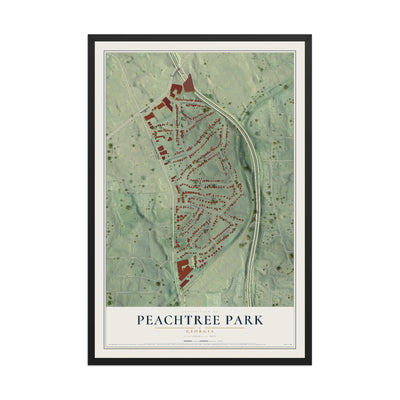 Peachtree Park, Georgia map print, 12" x 18" W/ Black Ayous Wood Frame mockup