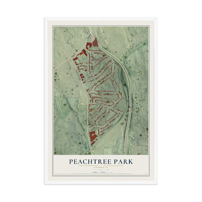 Peachtree Park, Georgia map print, 12" x 18" W/ White Ayous Wood Frame mockup
