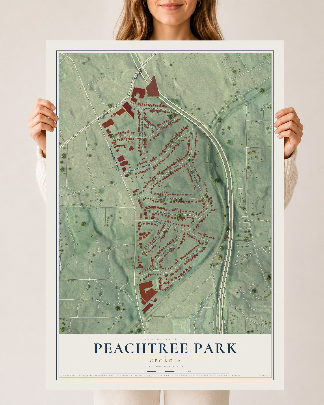Peachtree Park, Georgia map print, 24" x 36" Archival Matte Print mockup