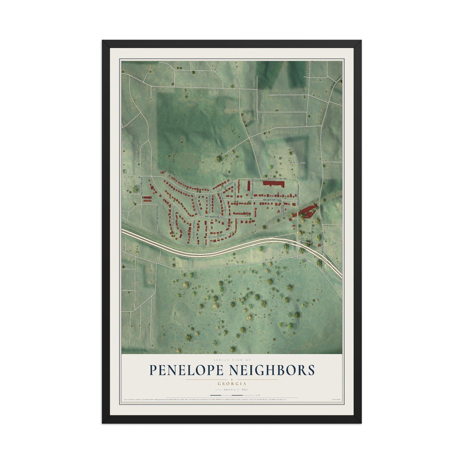 Penelope Neighbors, Georgia map print, 12" x 18" W/ Black Ayous Wood Frame mockup