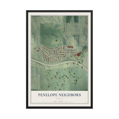 Penelope Neighbors, Georgia map print, 12" x 18" W/ Black Ayous Wood Frame mockup