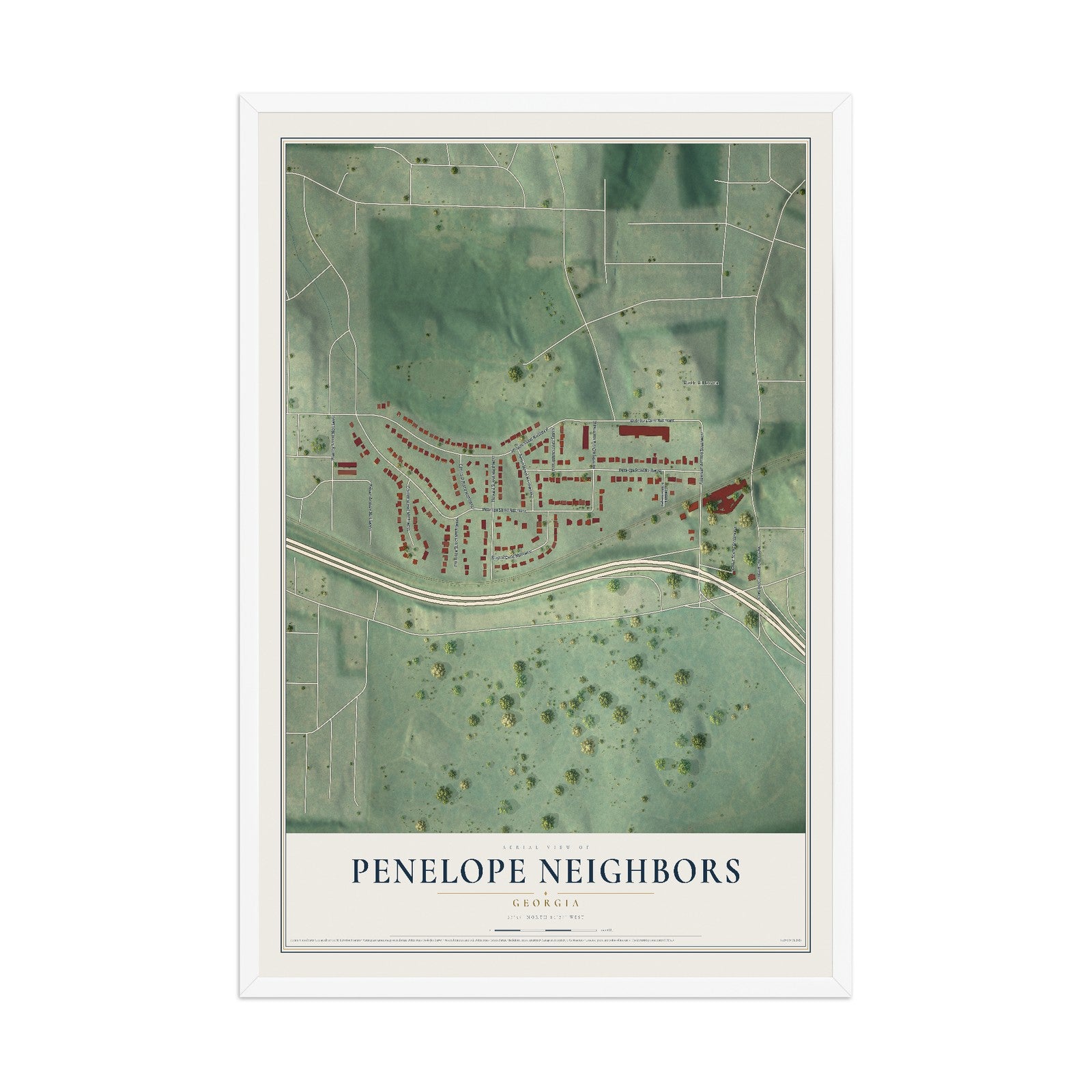Penelope Neighbors, Georgia map print, 12" x 18" W/ White Ayous Wood Frame mockup