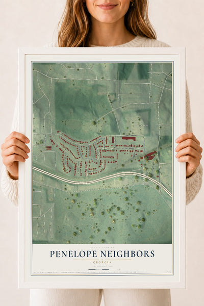 Penelope Neighbors, Georgia map print, 18" x 24" W/ White Ayous Wood Frame mockup
