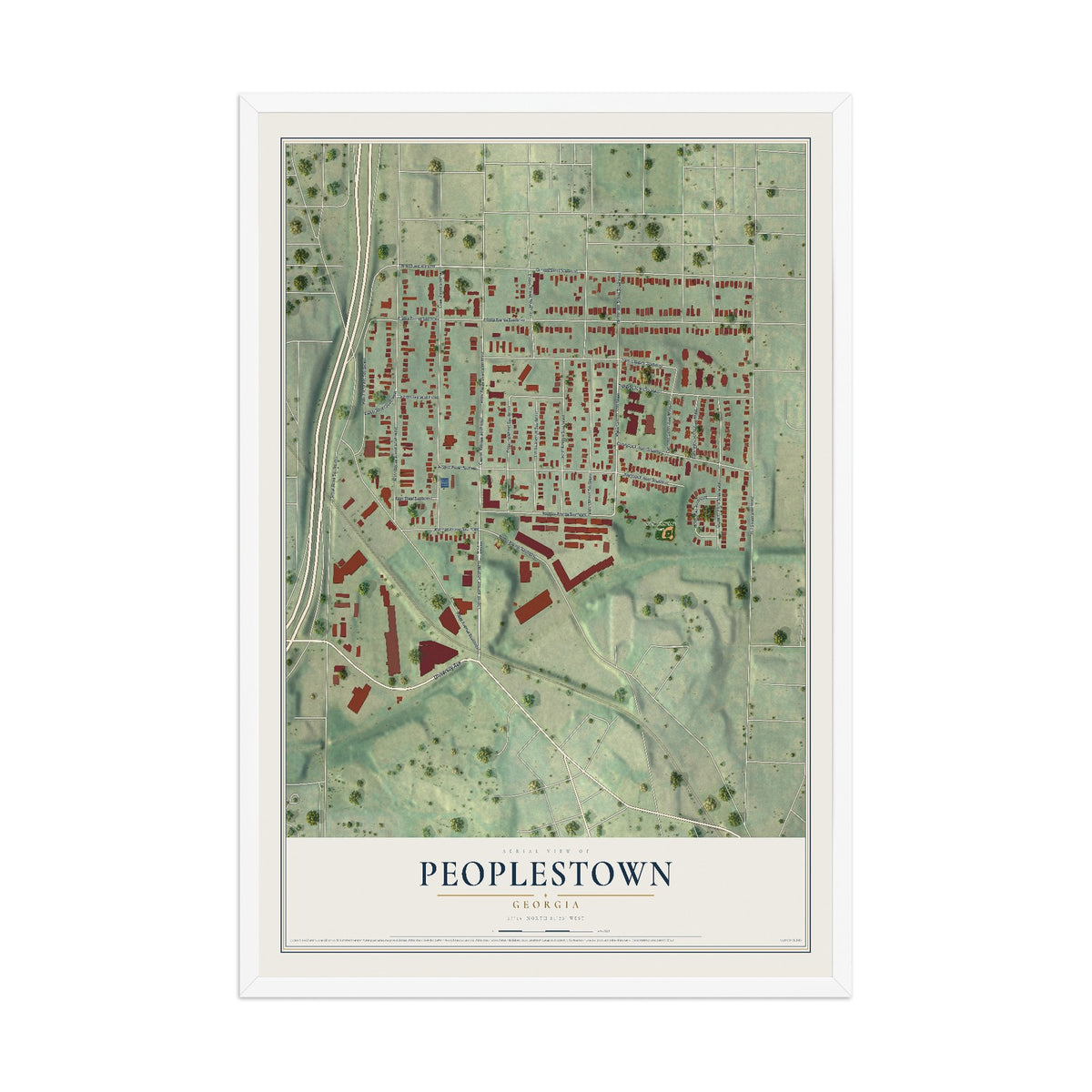 Peoplestown, Georgia map print, 12" x 18" W/ White Ayous Wood Frame mockup
