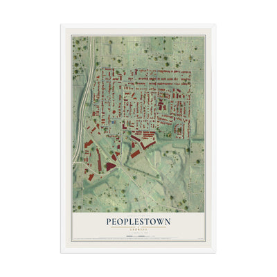 Peoplestown, Georgia map print, 12" x 18" W/ White Ayous Wood Frame mockup