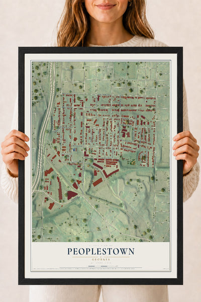 Peoplestown, Georgia map print, 18" x 24" W/ Black Ayous Wood Frame mockup