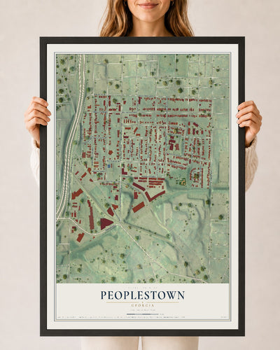 Peoplestown, Georgia map print, 24" x 36" W/ Black Ayous Wood Frame mockup