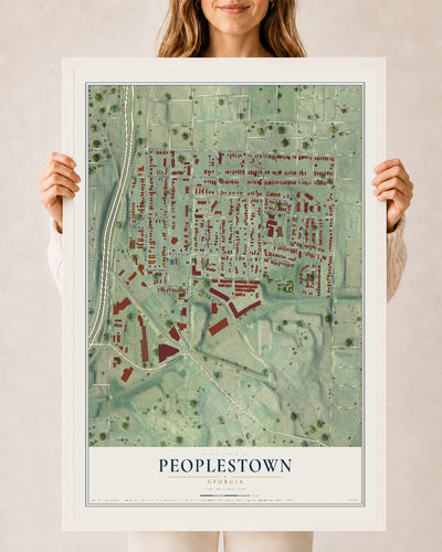 Peoplestown, Georgia map print, 24" x 36" W/ White Ayous Wood Frame mockup