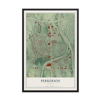 Perkerson, Georgia map print, 12" x 18" W/ Black Ayous Wood Frame mockup