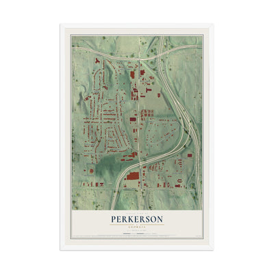 Perkerson, Georgia map print, 12" x 18" W/ White Ayous Wood Frame mockup