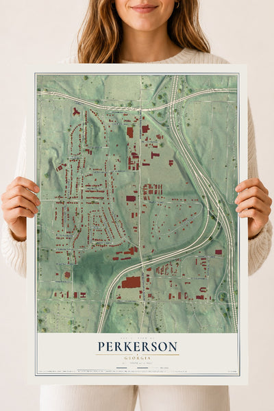 Perkerson, Georgia map print, 18" x 24" Archival Matte Print mockup
