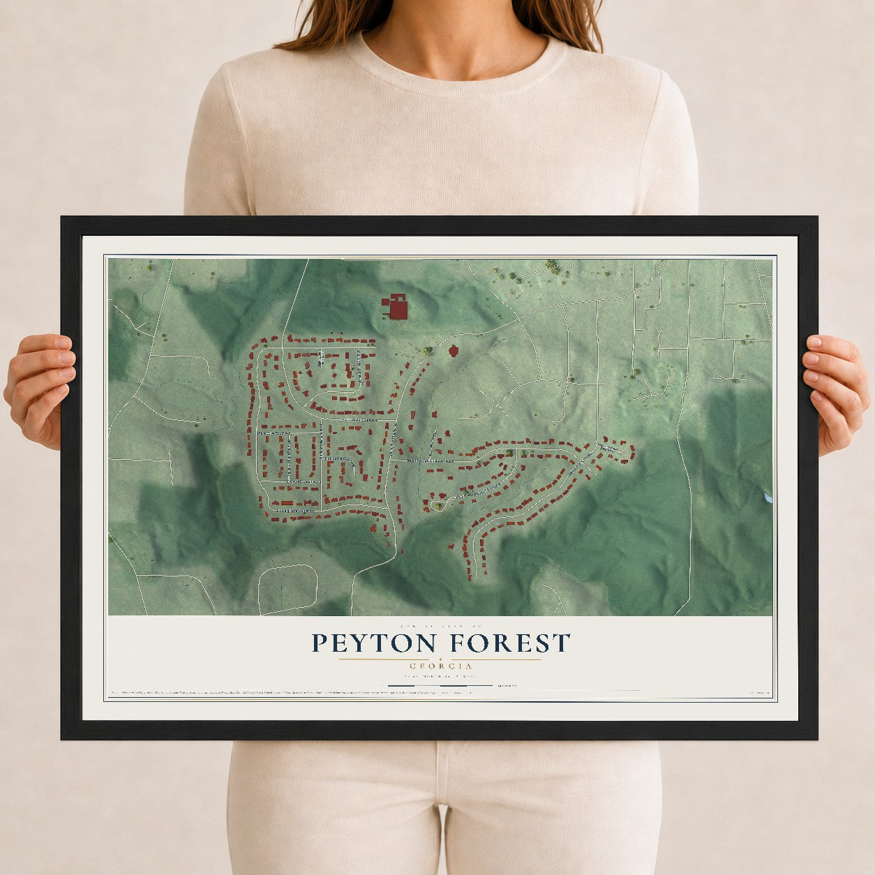 Peyton Forest, Georgia map print, 12" x 18" W/ Black Ayous Wood Frame mockup