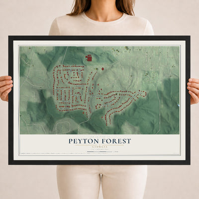 Peyton Forest, Georgia map print, 18" x 24" W/ Black Ayous Wood Frame mockup