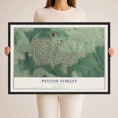Peyton Forest, Georgia map print, 24" x 36" W/ Black Ayous Wood Frame mockup