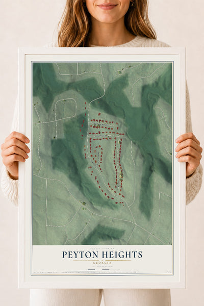 Peyton Heights, Georgia map print, 18" x 24" W/ White Ayous Wood Frame mockup