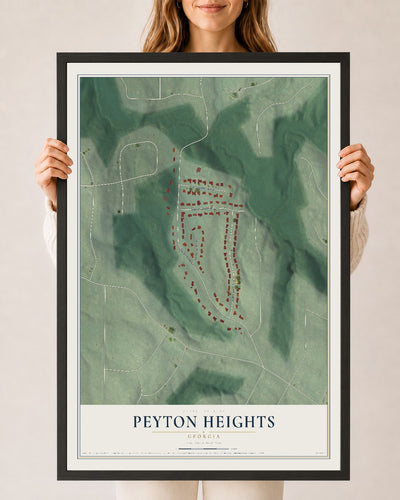 Peyton Heights, Georgia map print, 24" x 36" W/ Black Ayous Wood Frame mockup
