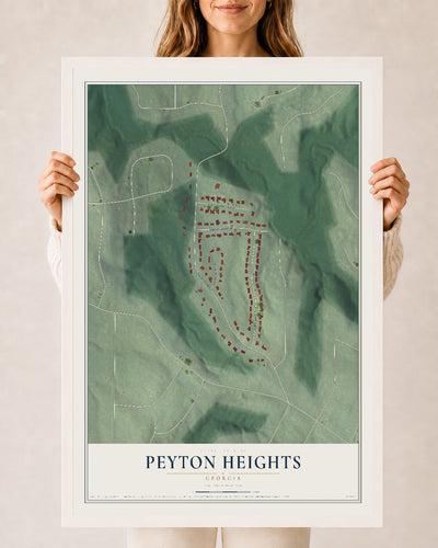 Peyton Heights, Georgia map print, 24" x 36" W/ White Ayous Wood Frame mockup