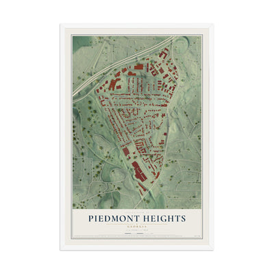 Piedmont Heights, Georgia map print, 12" x 18" W/ White Ayous Wood Frame mockup
