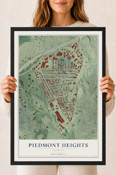 Piedmont Heights, Georgia map print, 18" x 24" W/ Black Ayous Wood Frame mockup