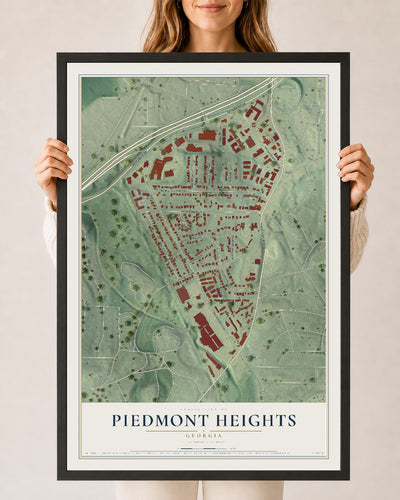 Piedmont Heights, Georgia map print, 24" x 36" W/ Black Ayous Wood Frame mockup