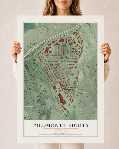 Piedmont Heights, Georgia map print, 24" x 36" W/ White Ayous Wood Frame mockup