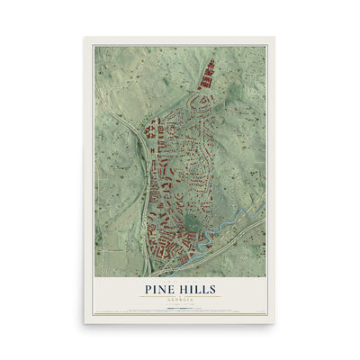 Pine Hills, Georgia map print, 12" x 18" Archival Matte Print mockup