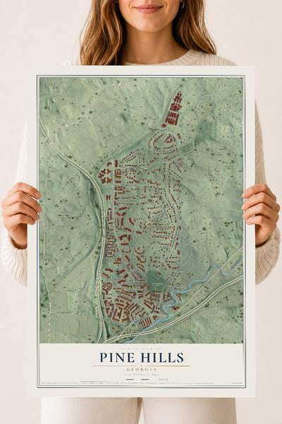 Pine Hills, Georgia map print, 18" x 24" Archival Matte Print mockup