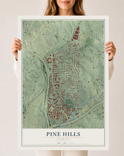 Pine Hills, Georgia map print, 24" x 36" Archival Matte Print mockup