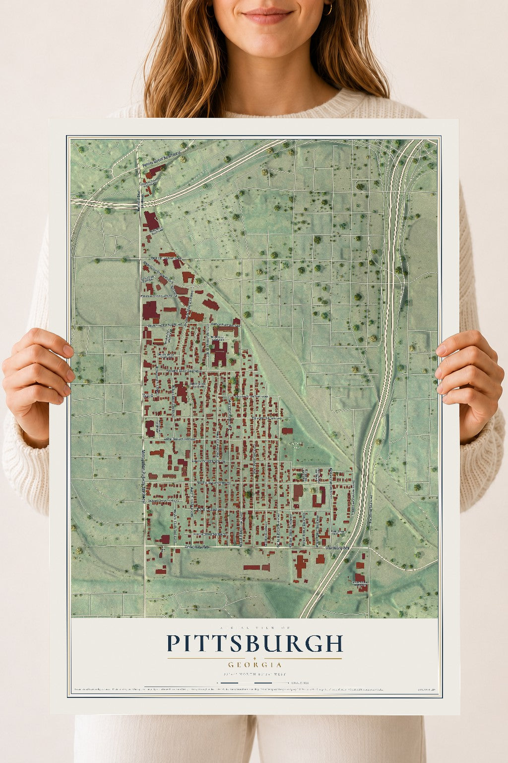 Pittsburgh, Georgia map print, 18" x 24" Archival Matte Print mockup