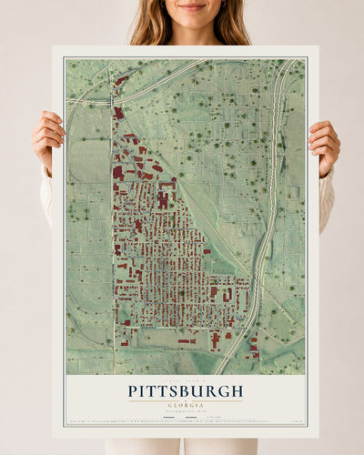 Pittsburgh, Georgia map print, 24" x 36" Archival Matte Print mockup