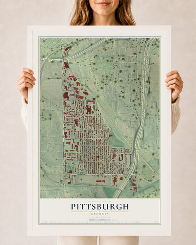 Pittsburgh, Georgia map print, 24" x 36" W/ White Ayous Wood Frame mockup
