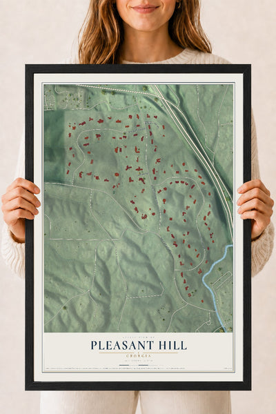Pleasant Hill, Georgia map print, 18" x 24" W/ Black Ayous Wood Frame mockup