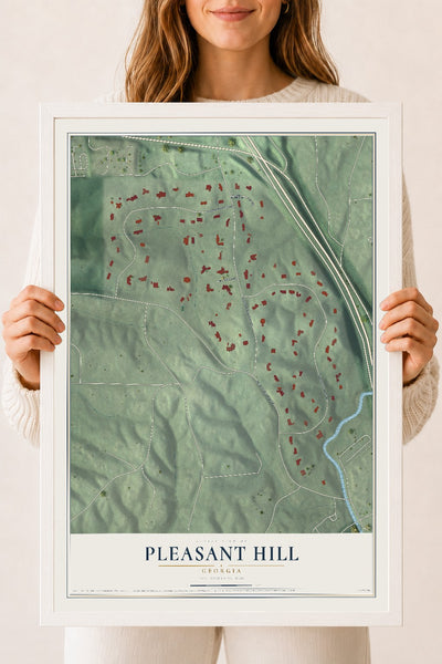 Pleasant Hill, Georgia map print, 18" x 24" W/ White Ayous Wood Frame mockup
