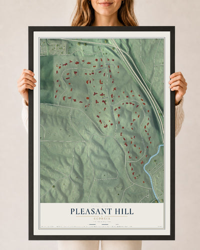 Pleasant Hill, Georgia map print, 24" x 36" W/ Black Ayous Wood Frame mockup
