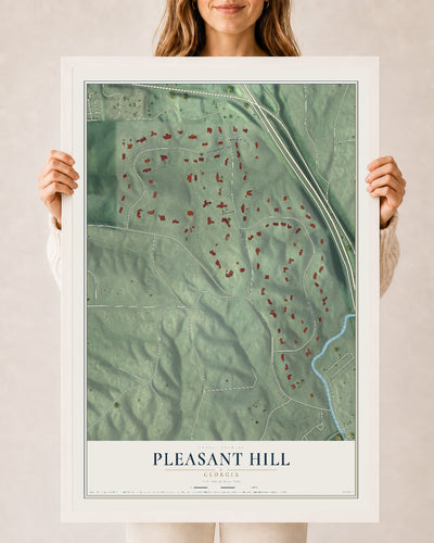 Pleasant Hill, Georgia map print, 24" x 36" W/ White Ayous Wood Frame mockup