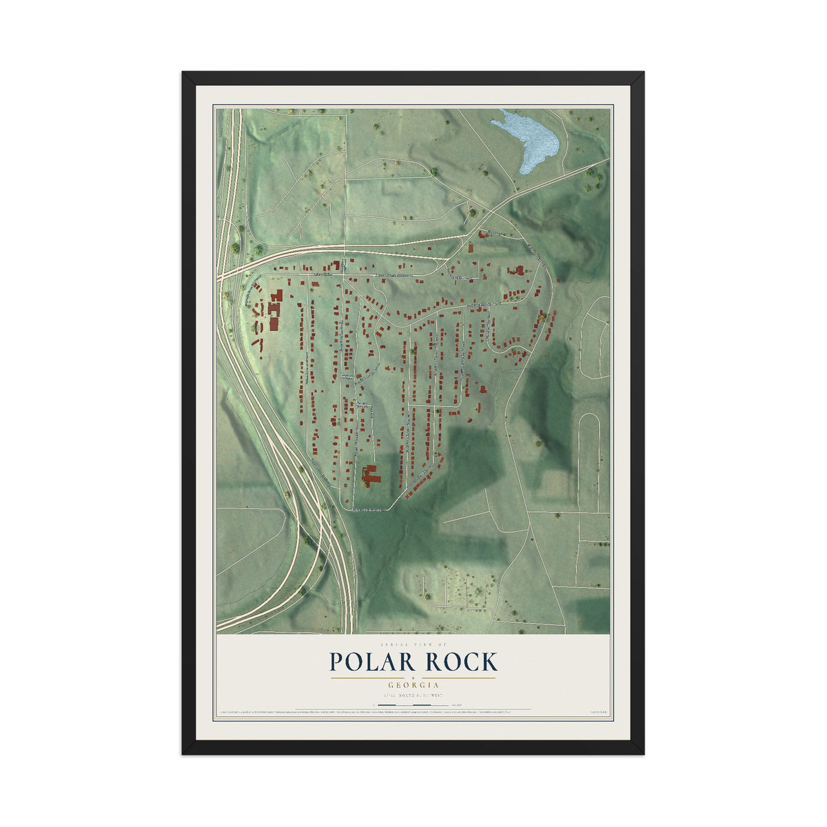 Polar Rock, Georgia map print, 12" x 18" W/ Black Ayous Wood Frame mockup