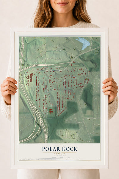 Polar Rock, Georgia map print, 18" x 24" W/ White Ayous Wood Frame mockup