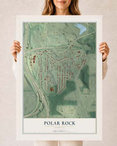 Polar Rock, Georgia map print, 24" x 36" W/ White Ayous Wood Frame mockup