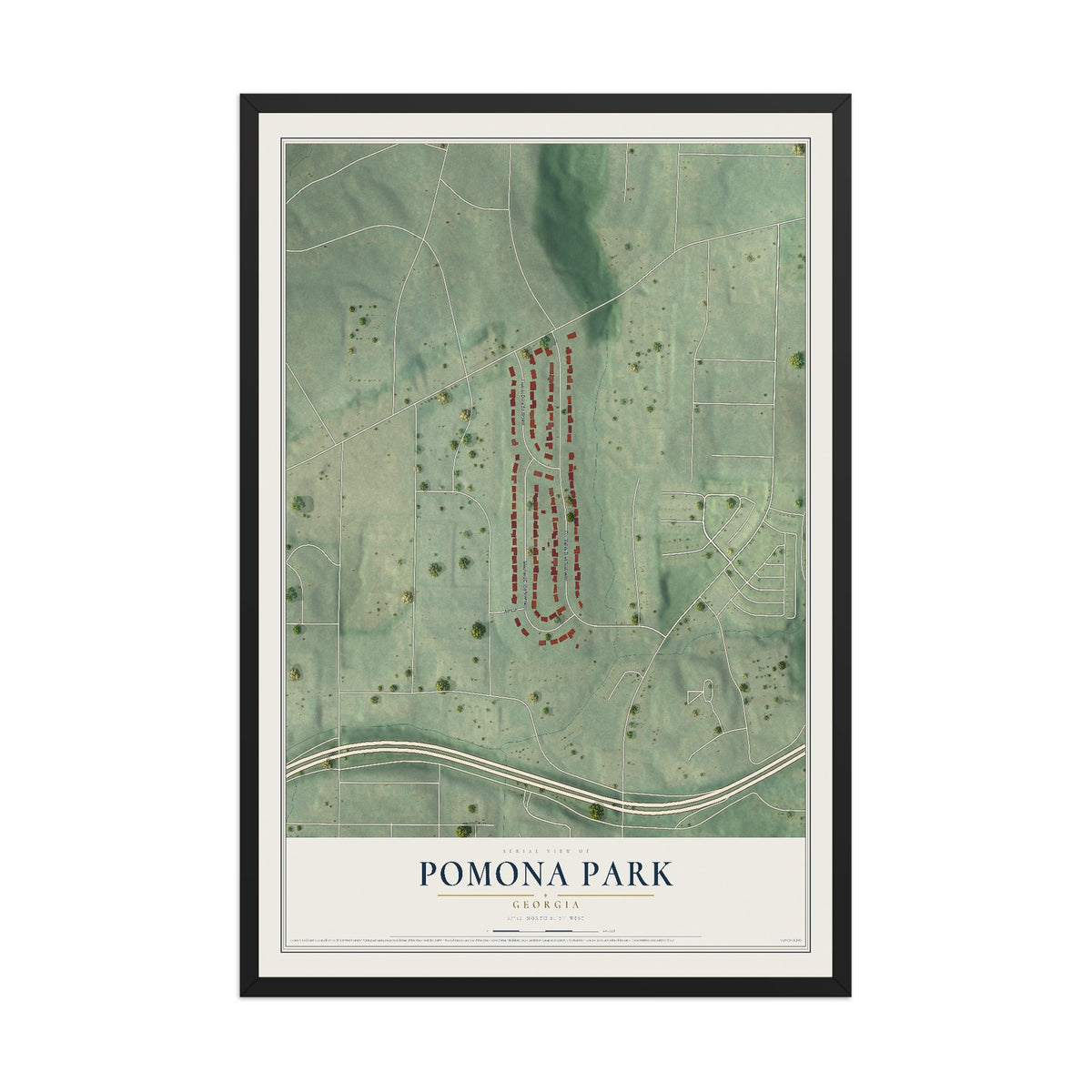 Pomona Park, Georgia map print, 12" x 18" W/ Black Ayous Wood Frame mockup
