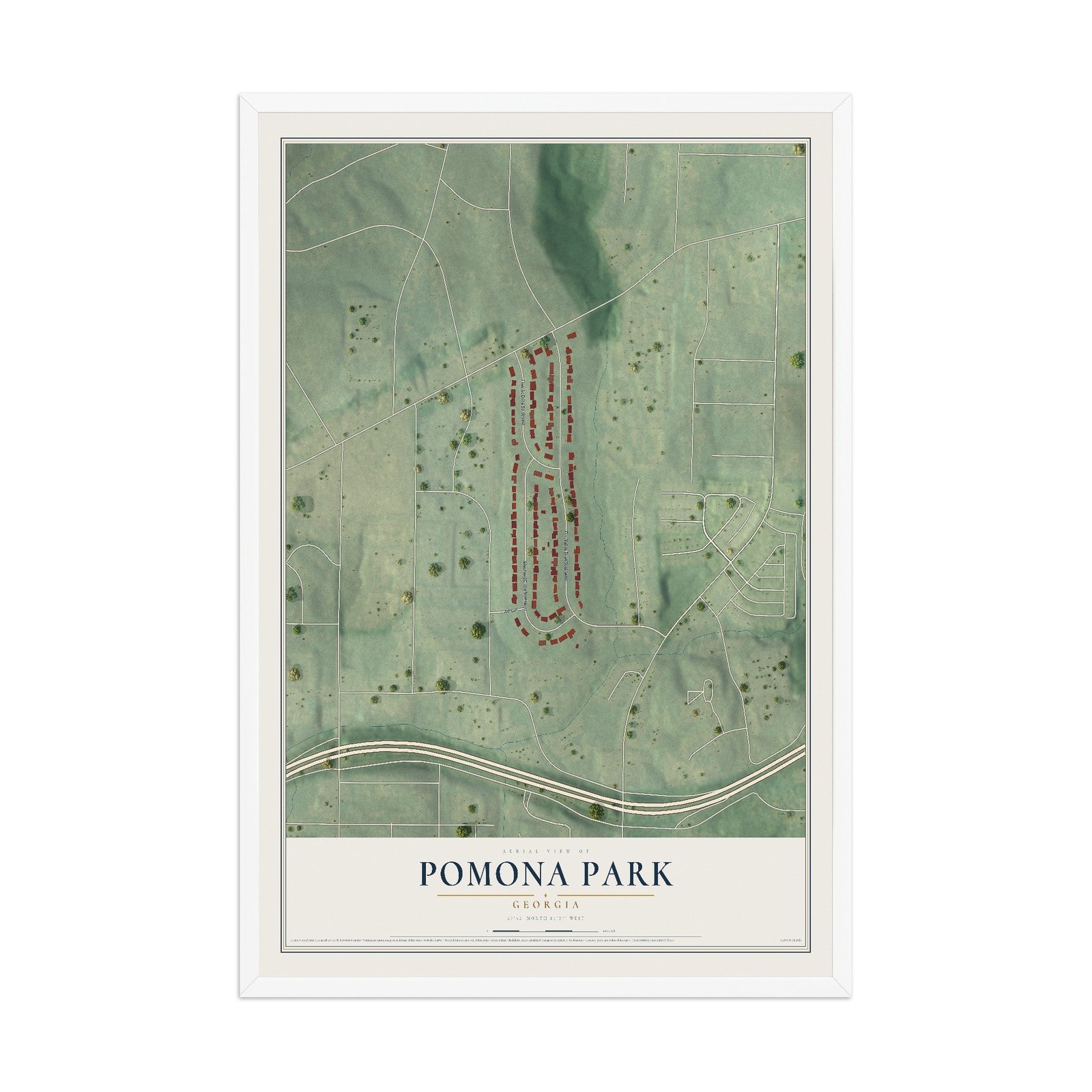 Pomona Park, Georgia map print, 12" x 18" W/ White Ayous Wood Frame mockup