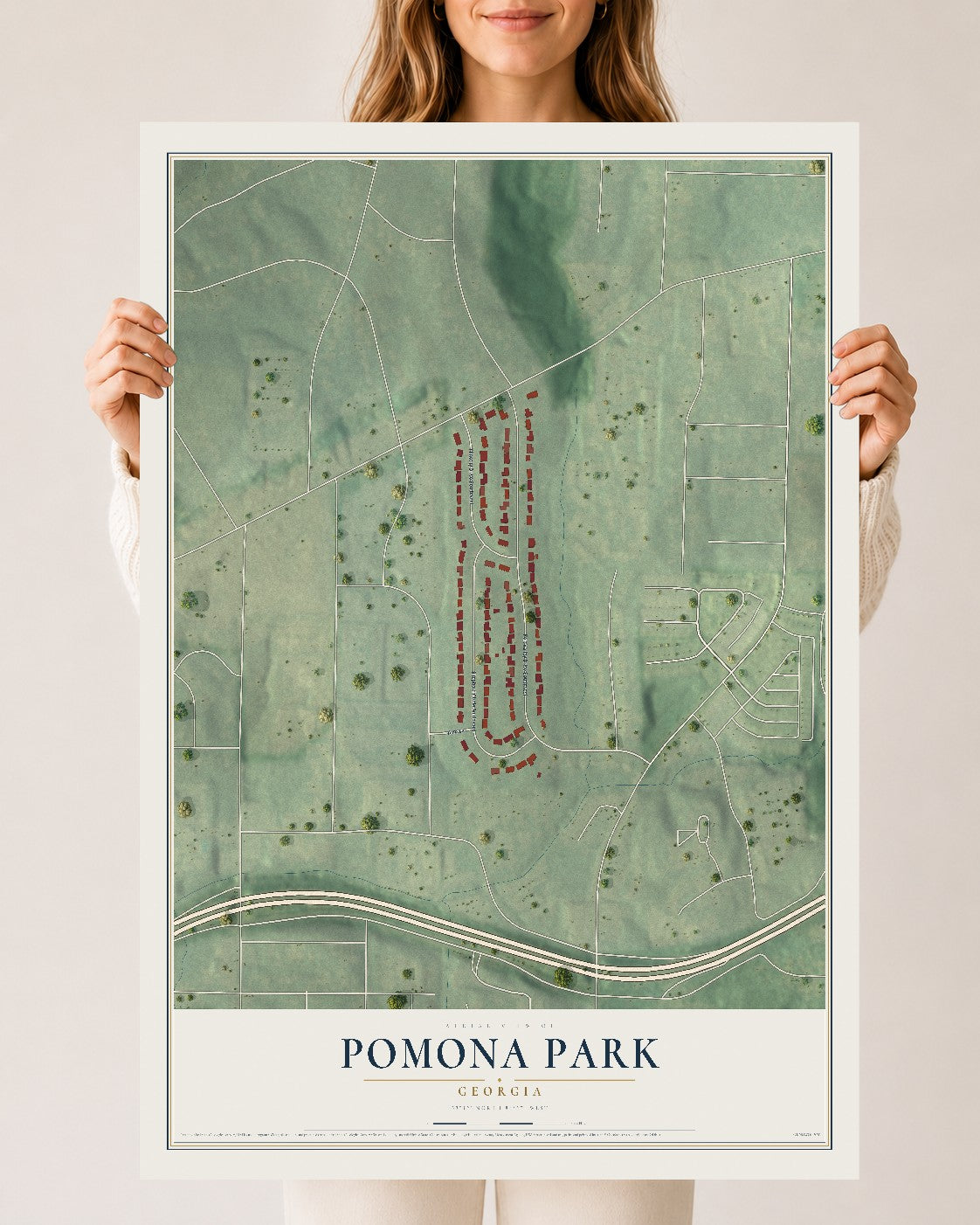 Pomona Park, Georgia map print, 24" x 36" Archival Matte Print mockup