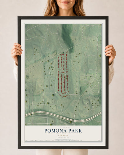 Pomona Park, Georgia map print, 24" x 36" W/ Black Ayous Wood Frame mockup